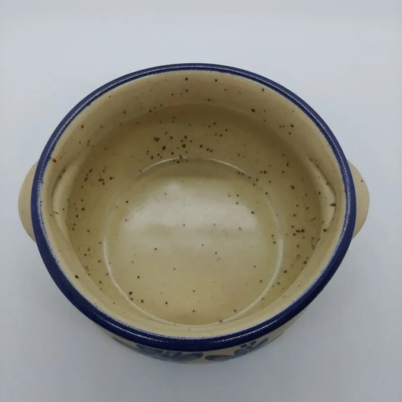 Stoneware Bowl with Handles, Blue Rim &  Flowers - Picture 3 of 4